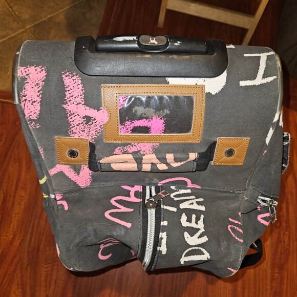 Victoria Secret PINK Black Graffiti Rolling Suitcase Duffle Bag - Picture 11 of 13